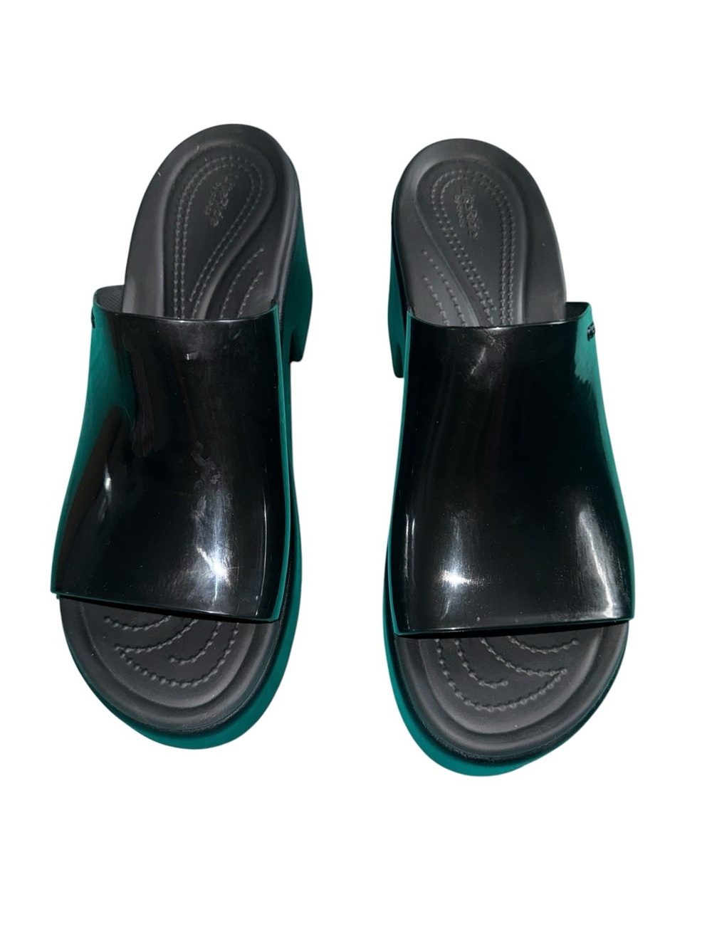 Crocs Classic Brooklyn Slide High Shine Heel Womens Black Comfort Sandals 11